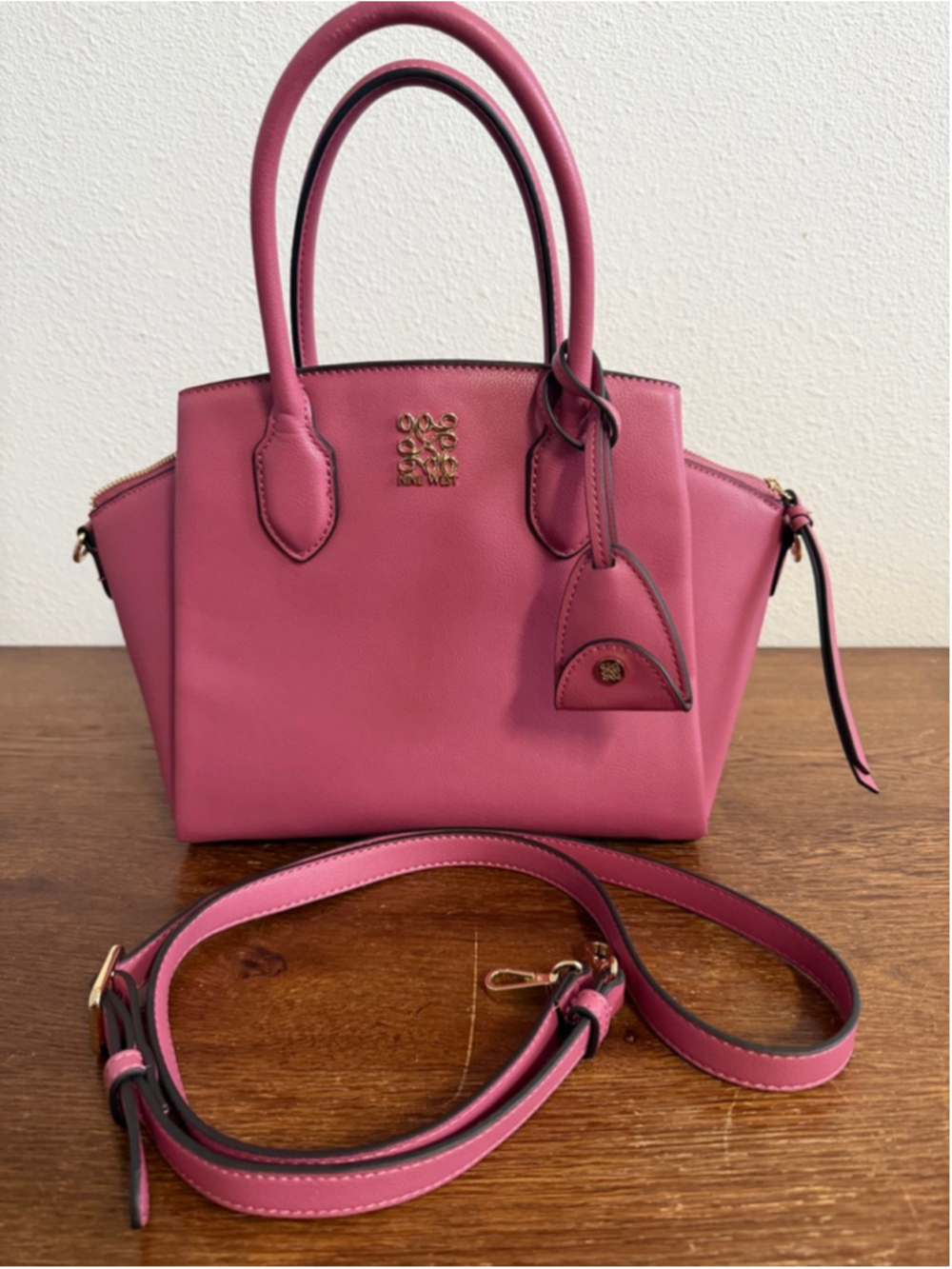 Nine West Pink Satchel Handbag Crossbody Purse Shoulder Bag Gold Hardware Strap